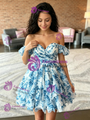 White Off the Shoulder Print Homecoming Dress