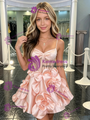 Pink Satin Spaghetti Straps Flower Homecoming Dress