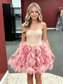 Pink Tulle Straps Flower Homecoming Dress