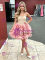 Pink Tulle Straps Flower Homecoming Dress