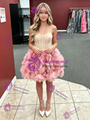 Pink Tulle Straps Flower Homecoming Dress