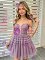 Purple Tulle Spaghetti Straps Appliques Homecoming Dress