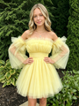 Yellow Tulle Off the Shoulder Homecoming Dress