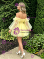 Yellow Tulle Off the Shoulder Homecoming Dress
