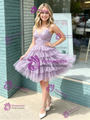 Purple Tulle Straps Tiers Homecoming Dress