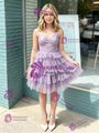Purple Tulle Straps Tiers Homecoming Dress