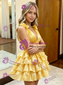 Yellow V-neck Pleats Homecoming Dress