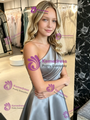 Gray Satin One Shoulder Pleats Homecoming Dress