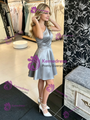 Gray Satin One Shoulder Pleats Homecoming Dress