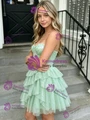 Green Tulle Sequins Tiers Homecoming Dress