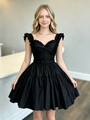 Black Straps Pleats Homecoming Dress