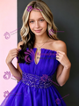 Blue Tulle Strapless Beading Homecoming Dress
