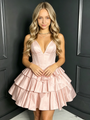 Pink Satin Tiers Straps Homecoming Dress