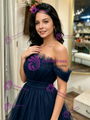 Navy Blue Tulle Off the Shoulder Homecoming Dress