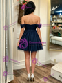 Navy Blue Tulle Off the Shoulder Homecoming Dress