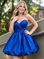 Royal Blue Satin Strapless Pleats Homecoming Dress