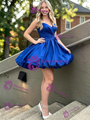Royal Blue Satin Strapless Pleats Homecoming Dress