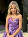 Purple Satin Strapless Pleats Homecoming Dress