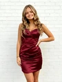 Burgundy Satin Spaghetti Straps Homecoming Dress