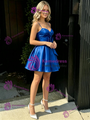 Royal Blue Satin Straps Pleats Bow Homecoming Dress
