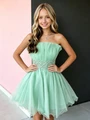 Green Tulle Strapless Beading Homecoming Dress