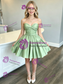 Green Satin Strapless Pleats Homecoming Dress