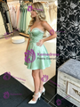 Green Satin Strapless Bow Homecoming Dress