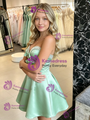 Green Satin Strapless Bow Homecoming Dress
