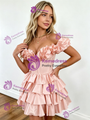 Pink Satin Off the Shoulder Homecoming Dress