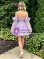 Purple Tulle Straps Pleats Homecoming Dress