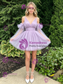 Purple Tulle Straps Pleats Homecoming Dress