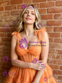 Orange Tulle Straps Homecoming Dress