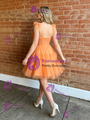 Orange Tulle Straps Homecoming Dress