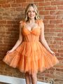 Orange Tulle Straps Homecoming Dress