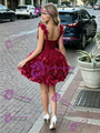 Burgundy Tulle Straps Flower Homecoming Dress