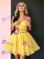 Yellow Tulle Strapless Pleats Homecoming Dress