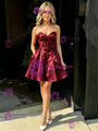 Burgundy Satin Strapless Pleats Homecoming Dress