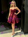 Burgundy Satin Strapless Pleats Homecoming Dress