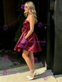 Burgundy Satin Strapless Pleats Homecoming Dress