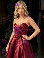 Burgundy Satin Strapless Pleats Homecoming Dress