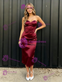 Burgundy Satin Strapless Tea Prom Dress