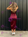 Burgundy Satin Strapless Tea Prom Dress