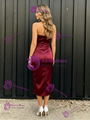 Burgundy Satin Strapless Tea Prom Dress