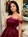Burgundy Tulle Strapless Pleats Homecoming Dress