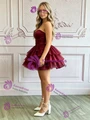 Burgundy Tulle Strapless Tiers Homecoming Dress