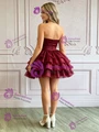 Burgundy Tulle Strapless Tiers Homecoming Dress