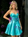 Blue Satin Strapless Bow Homecoming Dress