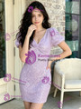 Purple V-neck Puff Sleeve Homecoming Dress