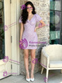 Purple V-neck Puff Sleeve Homecoming Dress