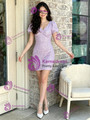 Purple V-neck Puff Sleeve Homecoming Dress